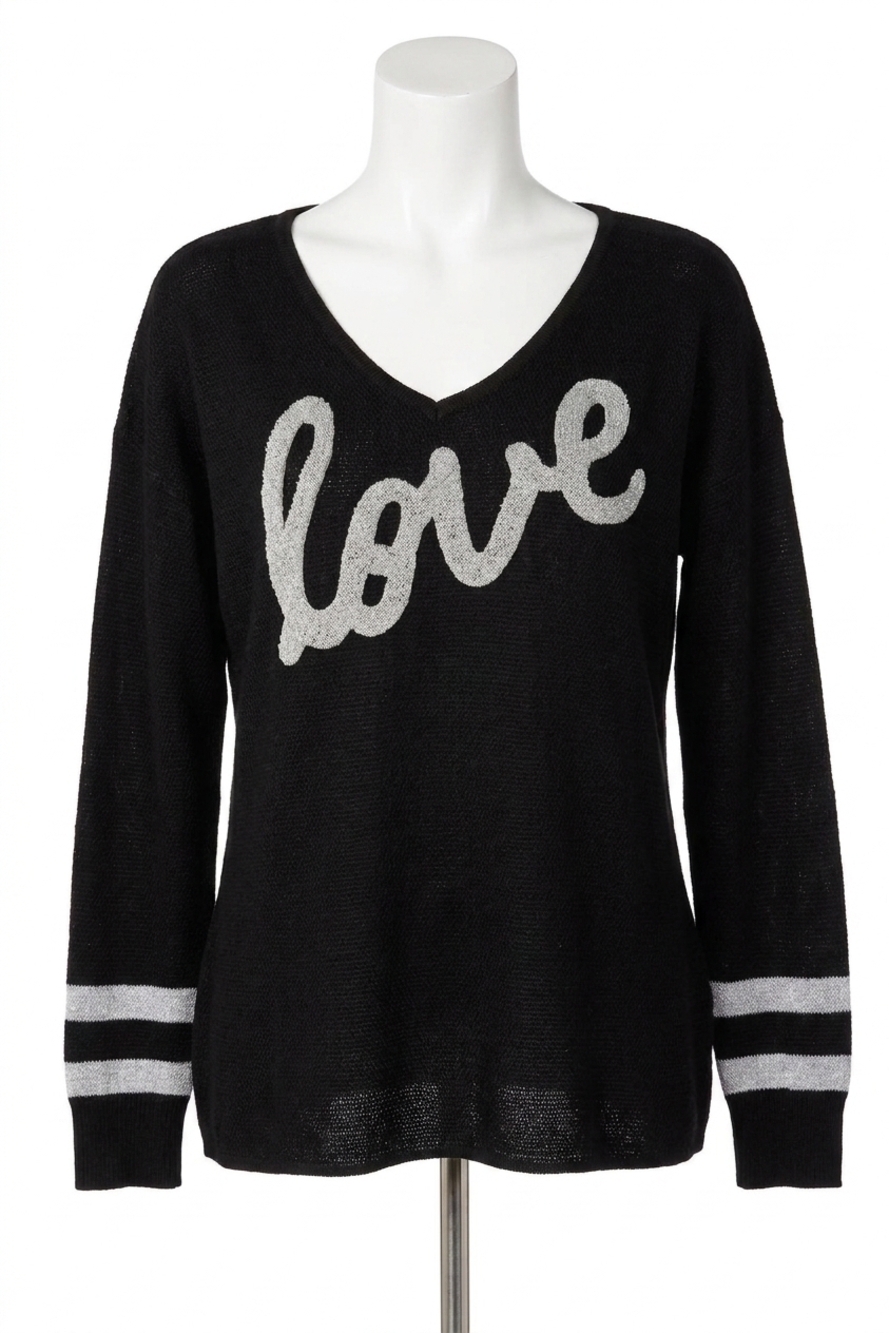 NEW ANGEL love v-neck pullover in black/gray